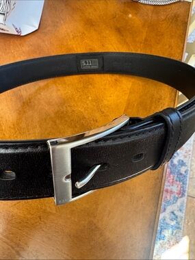 5.11 Tactical Black Leather Belt with Silver Buckle